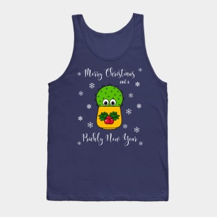 Merry Christmas And A Prickly New Year - Cute Cactus In Christmas Holly Pot Tank Top